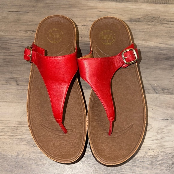 Fitflop women’s 10 flip flop sandals Red cork skinny leather thong comfort nwot - Picture 3 of 8